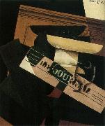 The Still life having the fruit dish and newspaper Juan Gris